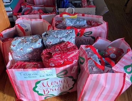 Holiday gift bags prepared for detained youth at the Youth Services Center.