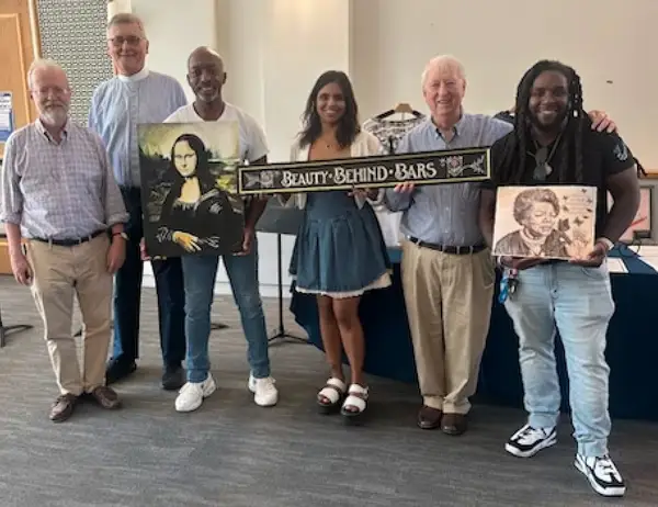 PDS staff, RCAN volunteers, and recently returned clients show their artwork at the Beauty Behind Bars event at St. Columba's Episcopal Church.